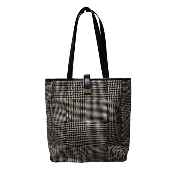 Ralph Lauren Y2K Plaid Houndstooth Tote Bag Preppy Academia Work School Brown - Picture 1 of 8